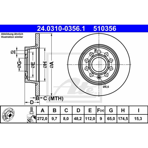 Слика на кочионен диск ATE PowerDisc 24.0310-0356.1 за Skoda Yeti (5L) 1.4 TSI - 122 коњи бензин