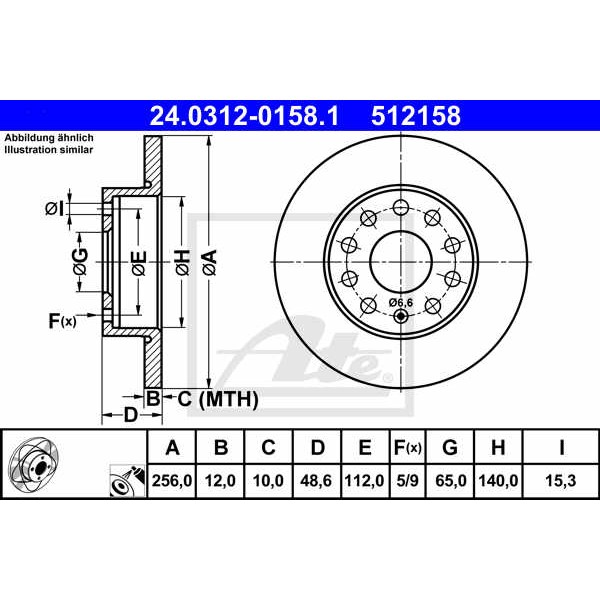 Слика на кочионен диск ATE PowerDisc 24.0312-0158.1 за Skoda Laura (1Z3) 1.4 - 80 коњи бензин