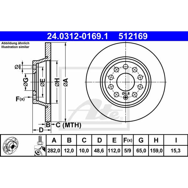 Слика на кочионен диск ATE PowerDisc 24.0312-0169.1 за Skoda Yeti (5L) 1.2 TSI - 105 коњи бензин