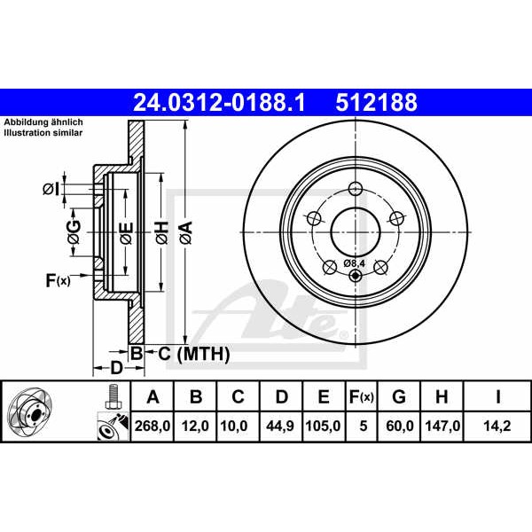Слика на кочионен диск ATE PowerDisc 24.0312-0188.1 за Opel Mokka 1.6 CDTI 4x4 (_76) - 136 коњи дизел