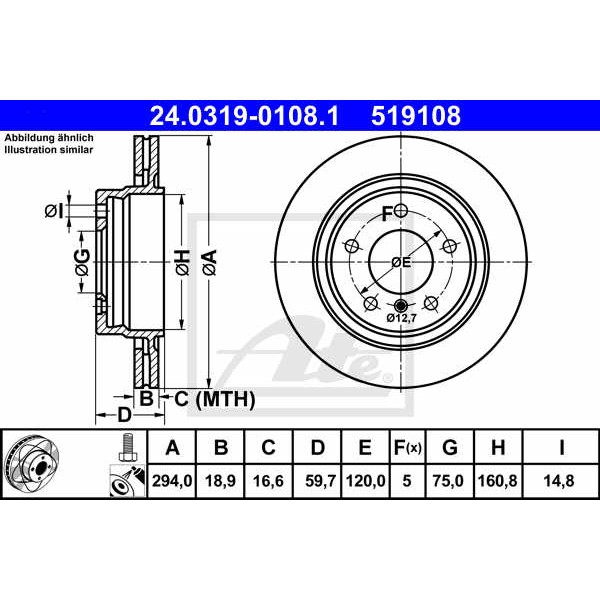 Слика на кочионен диск ATE PowerDisc 24.0319-0108.1 за BMW 3 Cabrio E46 320 Cd - 150 коњи дизел