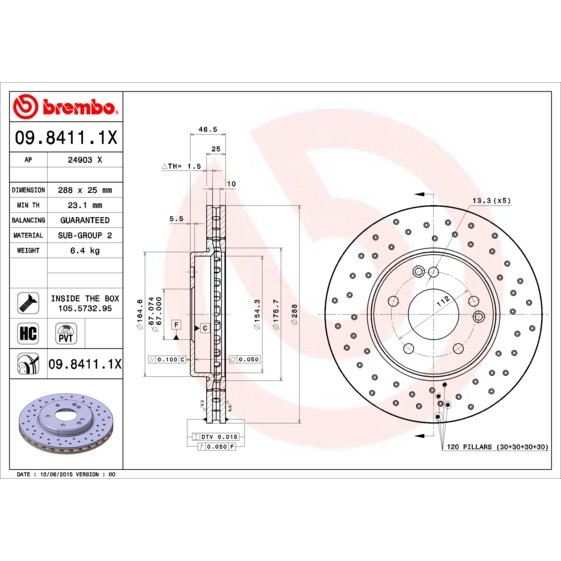 Слика на кочионен диск BREMBO XTRA LINE 09.8411.1X за Mercedes C-class Estate (s203) C 200 CGI Kompressor (203.243) - 170 коњи бензин