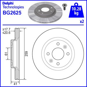 Слика на кочионен диск DELPHI BG2625 за Dacia Sandero 1.6 MPI 85 - 84 коњи бензин