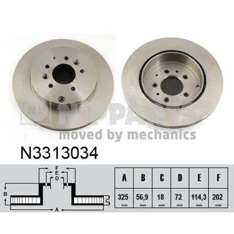 Слика на кочионен диск NIPPARTS N3313034 за Mazda CX-7 (ER) 2.2 MZR-CD - 173 коњи дизел
