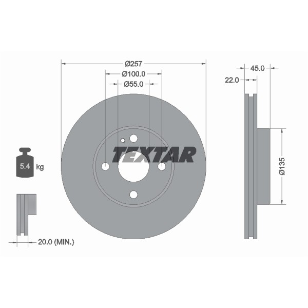 Слика на кочионен диск TEXTAR 92061600 за Mazda MX-3 (EC) 1.8 i V6 - 135 коњи бензин