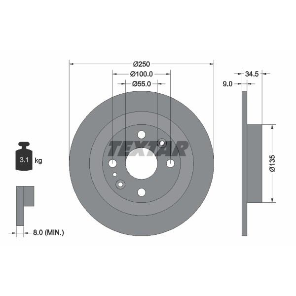 Слика на кочионен диск TEXTAR 92061700 за Mazda 30X Coupe (EC) 1.6 i - 88 коњи бензин