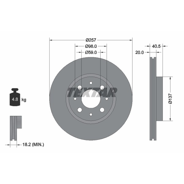 Слика на кочионен диск TEXTAR 92068500 за Fiat Strada (178e) 1.6 16V - 106 коњи бензин