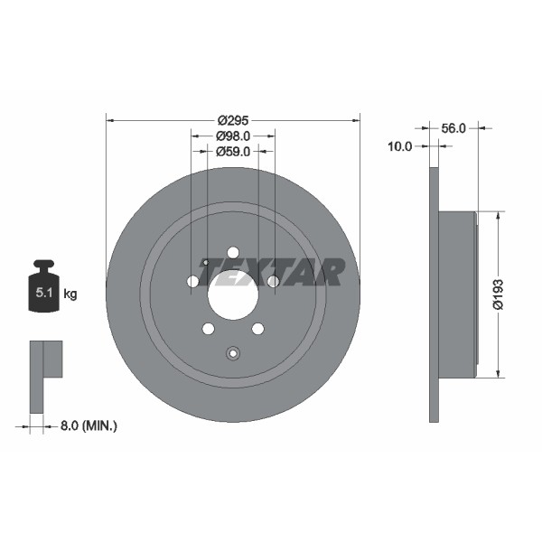 Слика на кочионен диск TEXTAR 92074100 за Citroen Evasion 22,U6 1.8 - 103 коњи бензин