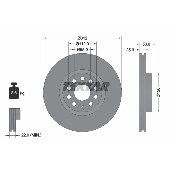 Слика на кочионен диск TEXTAR 92120500 за Skoda Karoq (NU7) 1.6 TDI - 115 коњи дизел