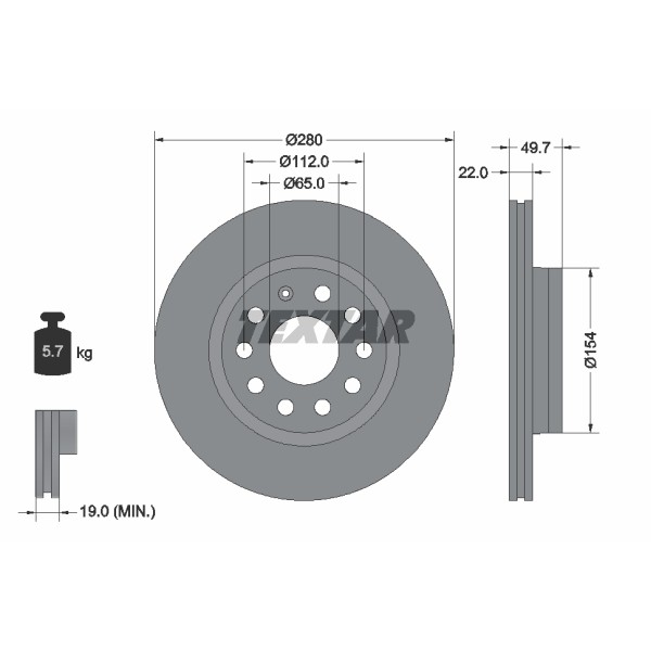 Слика на кочионен диск TEXTAR 92120700 за Skoda Yeti (5L) 1.4 TSI 4x4 - 150 коњи бензин