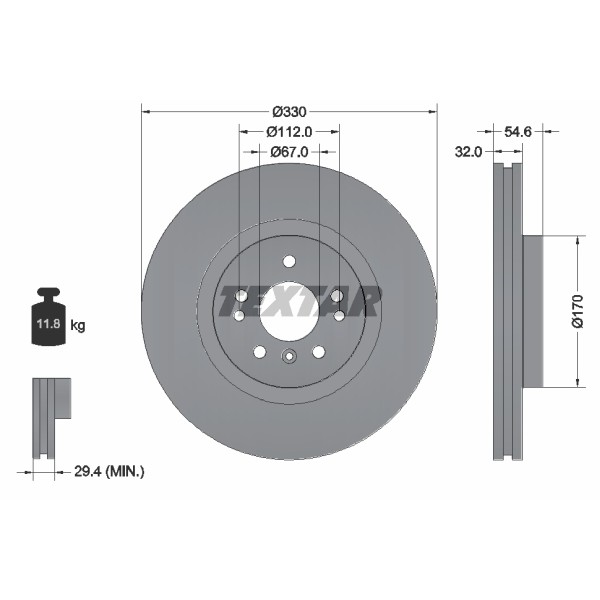Слика на кочионен диск TEXTAR PRO+ 92150605 за Mercedes R-class (w251,v251) R 350 CGI 4-matic (251.057, 251.157) - 306 коњи бензин