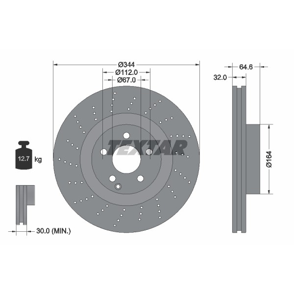 Слика на кочионен диск TEXTAR PRO+ 92224605 за Mercedes SLC (R172) 180 (172.431) - 156 коњи бензин