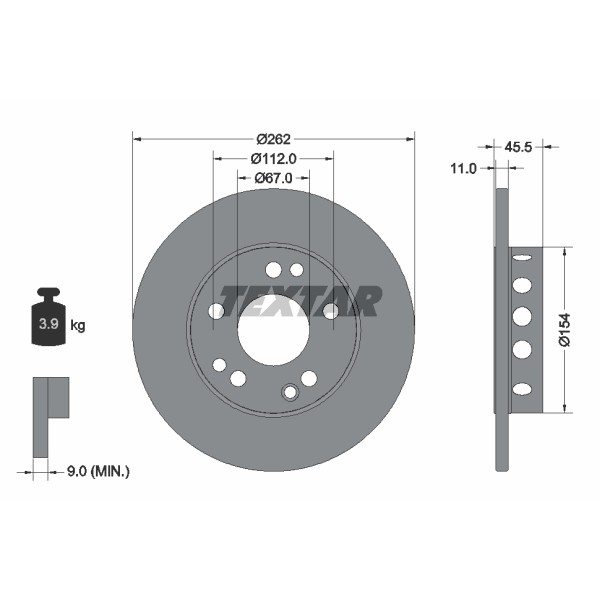 Слика на кочионен диск TEXTAR PRO 92027403 за Mercedes 190 (w201) E 2.3 (201.028) - 136 коњи бензин
