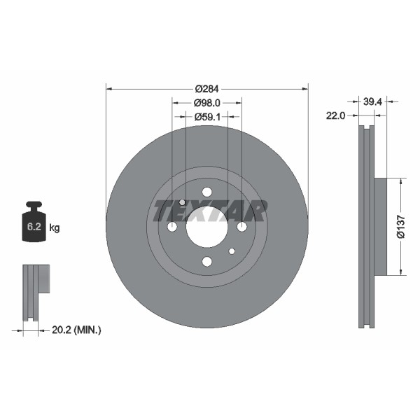 Слика на кочионен диск TEXTAR PRO 92055203 за Fiat Coupe FA 175 1.8 16V - 131 коњи бензин
