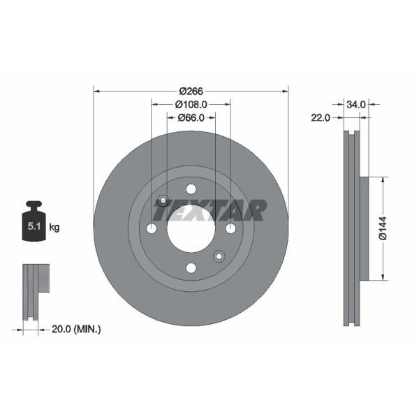 Слика на кочионен диск TEXTAR PRO 92111503 за Citroen C-Elysee 1.6 HDI 92 - 92 коњи дизел