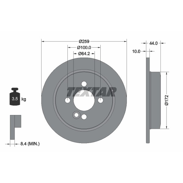 Слика на кочионен диск TEXTAR PRO 92175003 за Mini Clubman (R55) Estate Cooper D - 112 коњи дизел