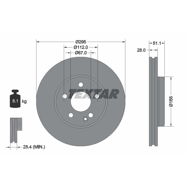 Слика на кочионен диск TEXTAR PRO 92254803 за Mercedes GLA-class (x156) GLA 200 CDI 4-matic (156.902) - 136 коњи дизел