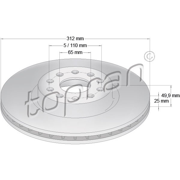 Слика на кочионен диск TOPRAN Coated 110 073 за Skoda Yeti (5L) 1.4 TSI 4x4 - 150 коњи бензин