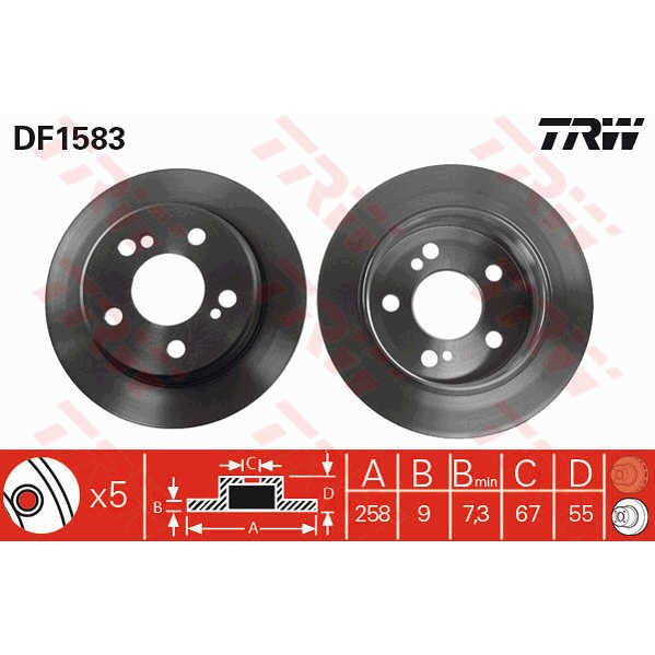 Слика на кочионен диск TRW DF1583 за Mercedes 190 (w201) E 2.3-16 (201.034) - 185 коњи бензин