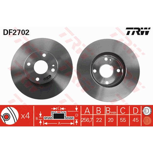 Слика на кочионен диск TRW DF2702 за Mazda 30X Coupe (EC) 1.6 i - 88 коњи бензин