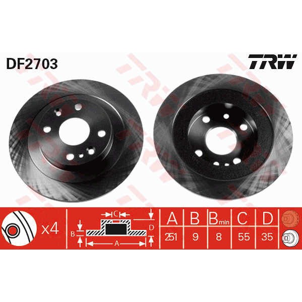 Слика на кочионен диск TRW DF2703 за Mazda MX-3 (EC) 1.8 i V6 - 129 коњи бензин