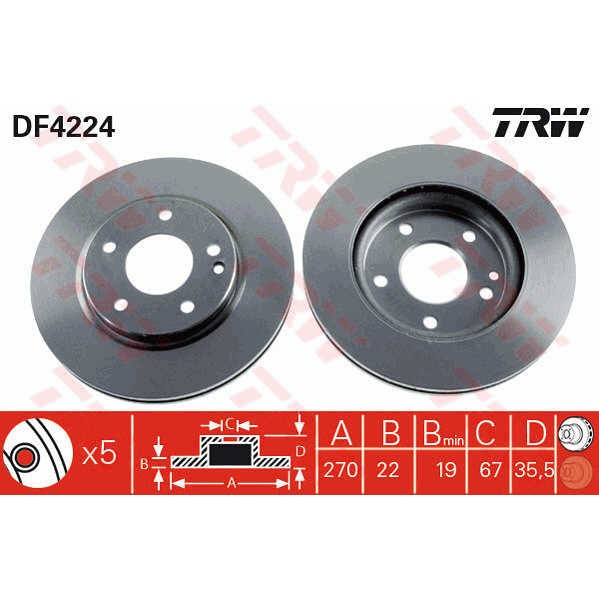 Слика на кочионен диск TRW DF4224 за Mercedes Vaneo (414) 1.7 CDI (414.700) - 91 коњи дизел