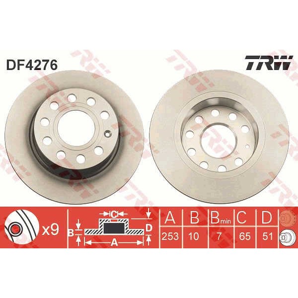 Слика на кочионен диск TRW DF4276 за VW EOS (1F7,1F8) 2.0 TDI - 136 коњи дизел