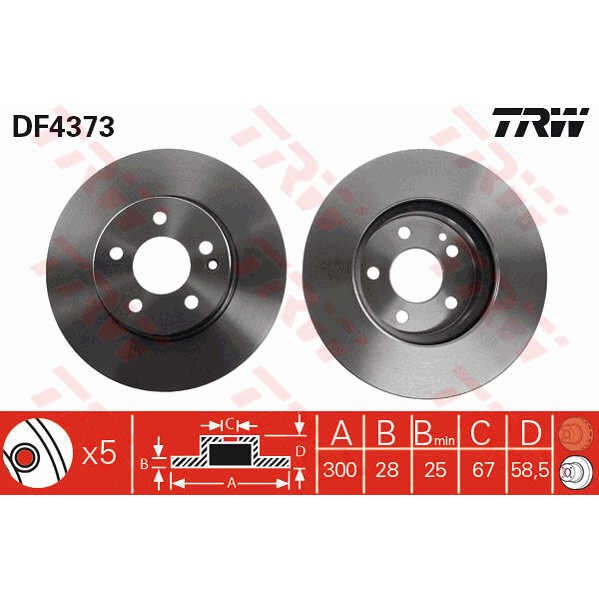 Слика на кочионен диск TRW DF4373 за Mercedes Viano (w639) CDI 2.2 4-matic - 150 коњи дизел