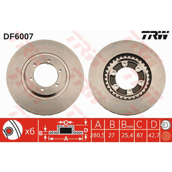 Слика на кочионен диск TRW DF6007 за Hyundai Terracan (HP) 2.5 TD - 101 коњи дизел