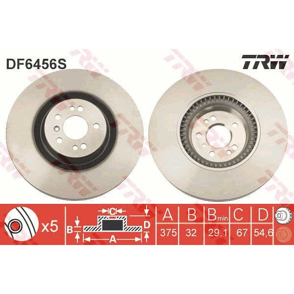 Слика на кочионен диск TRW DF6456S за Mercedes R-class (w251,v251) R 500 4-matic (251.072, 251.172) - 388 коњи бензин