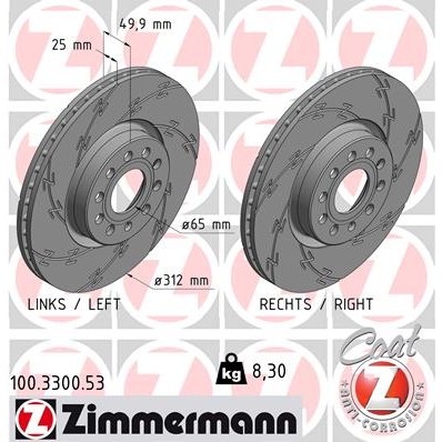 Слика на кочионен диск ZIMMERMANN BLACK Z 100.3300.53 за Seat Ateca (KH7) 2.0 TDI - 150 коњи дизел