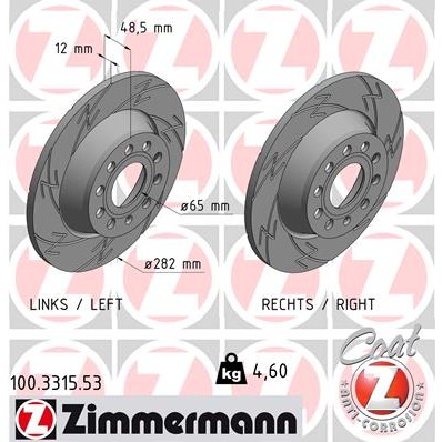 Слика на кочионен диск ZIMMERMANN BLACK Z 100.3315.53 за VW EOS (1F7,1F8) 2.0 TDI - 136 коњи дизел