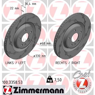 Слика на кочионен диск ZIMMERMANN BLACK Z 100.3358.53 за Porsche Macan (95B) 3.0 S Diesel - 250 коњи дизел