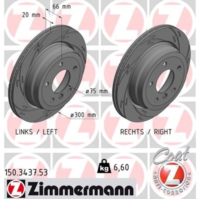 Слика на кочионен диск ZIMMERMANN BLACK Z 150.3437.53 за BMW 3 Coupe E92 320 xd - 177 коњи дизел