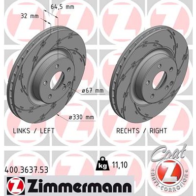 Слика на кочионен диск ZIMMERMANN BLACK Z 400.3637.53 за Mercedes GLK-class (x204) 200 CDI (204.901) - 143 коњи дизел