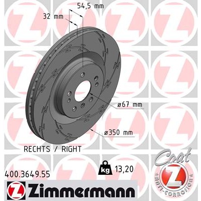 Слика на кочионен диск ZIMMERMANN BLACK Z 400.3649.55 за Mercedes R-class (w251,v251) R 320 CDI 4-matic (251.125) - 211 коњи дизел