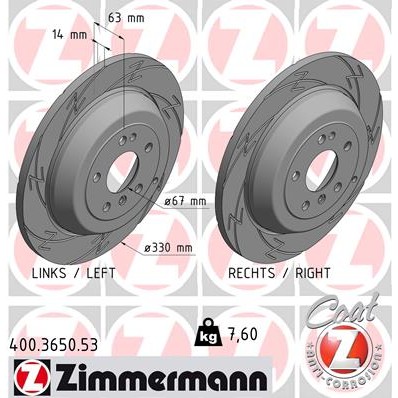 Слика на кочионен диск ZIMMERMANN BLACK Z 400.3650.53 за Mercedes R-class (w251,v251) R 300 CDI 4-matic (251.020) - 190 коњи дизел