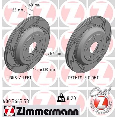 Слика на кочионен диск ZIMMERMANN BLACK Z 400.3663.53 за Mercedes R-class (w251,v251) R 280 (251.054, 251.154) - 231 коњи бензин
