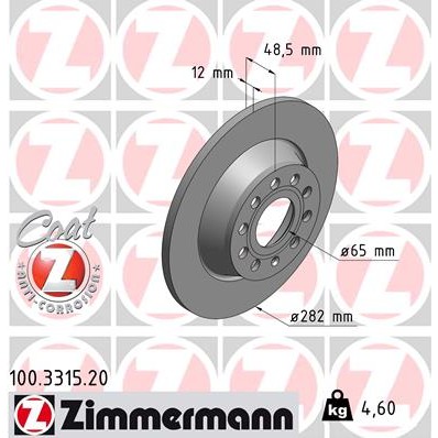 Слика на кочионен диск ZIMMERMANN COAT Z 100.3315.20 за Skoda Laura (1Z3) 1.2 TSI - 105 коњи бензин