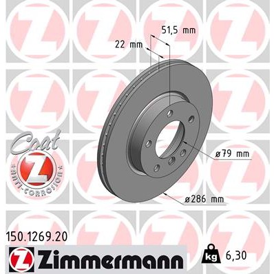 Слика на кочионен диск ZIMMERMANN COAT Z 150.1269.20 за BMW 3 Sedan E46 320 d - 136 коњи дизел