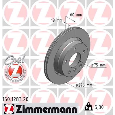 Слика на кочионен диск ZIMMERMANN COAT Z 150.1283.20 за BMW 3 Sedan E46 320 i - 170 коњи бензин