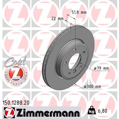 Слика на кочионен диск ZIMMERMANN COAT Z 150.1288.20 за BMW 3 Cabrio E46 320 Ci - 163 коњи бензин
