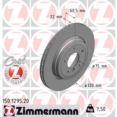 Слика на кочионен диск ZIMMERMANN COAT Z 150.1295.20 за BMW 3 Sedan E46 330 xd - 184 коњи дизел
