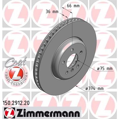 Слика на кочионен диск ZIMMERMANN COAT Z 150.2912.20 за BMW 5 GT F07 550 i - 408 коњи бензин