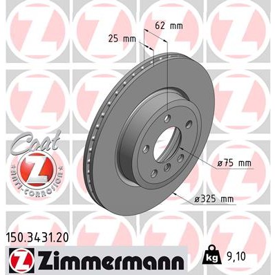 Слика на кочионен диск ZIMMERMANN COAT Z 150.3431.20 за BMW X3 E83 2.5 si xDrive - 211 коњи бензин
