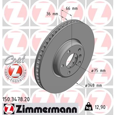 Слика на Кочионен диск ZIMMERMANN COAT Z 150.3478.20 за BMW 5 GT F07 520 d - 184 коњи дизел