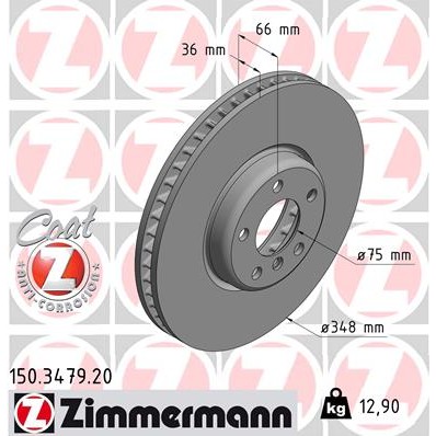 Слика на кочионен диск ZIMMERMANN COAT Z 150.3479.20 за BMW 5 GT F07 535 d - 313 коњи дизел