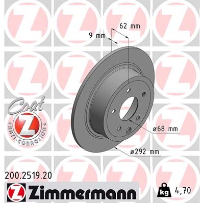Слика на кочионен диск ZIMMERMANN COAT Z 200.2519.20 за Nissan Juke 1.5 dCi - 110 коњи дизел