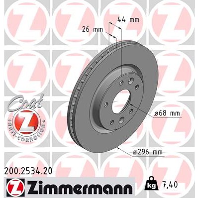 Слика на кочионен диск ZIMMERMANN COAT Z 200.2534.20 за Renault Kadjar (HA, HL) 1.6 dCi 130 4x4 - 130 коњи дизел