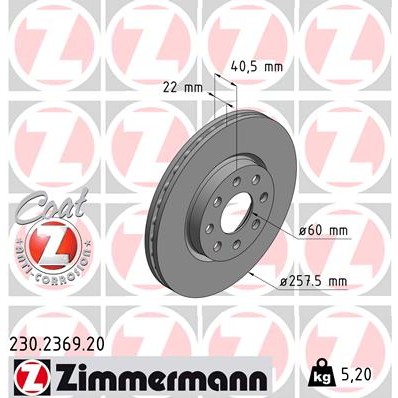 Слика на кочионен диск ZIMMERMANN COAT Z 230.2369.20 за Opel Adam 1.0 - 115 коњи бензин